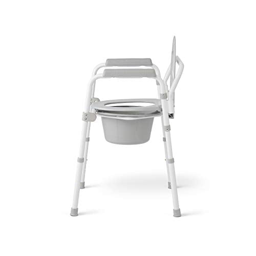 Medline 3-in-1 Steel Folding Bedside Commode, Commode Chair for Toilet is Height Adjustable, Can be Used as Raised Toilet, Supports 350 lbs