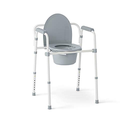 Medline 3 en 1 Inodoro plegable de acero para cabecera, la silla para inodoro es ajustable en altura, se puede usar como inodoro elevado, soporta 350 libras
